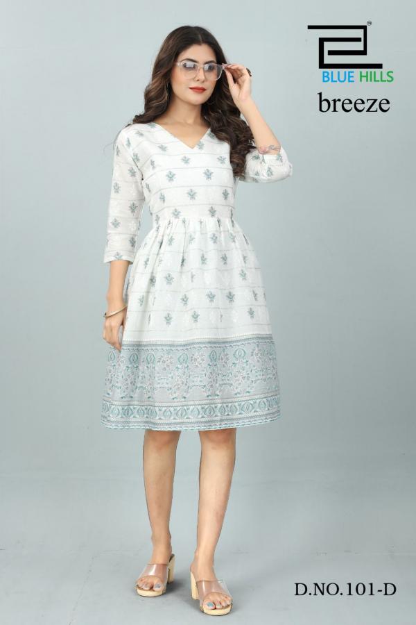 Blue Hills Breeze Cotton Designet Short Kurti Collection